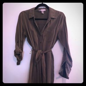 Army green pocket shirt dress